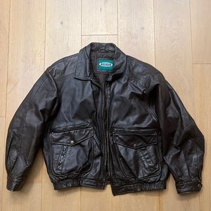 Vintage Arcadia Brown Leather Distressed Biker Jacket